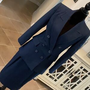 SASSON vintage navy pinstriped double breasted jacket and skirt, size 4